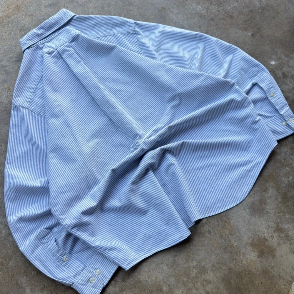 Vintage 90s Polo Ralph Lauren Striped Flesh Pony Button Shirt Blue White XL (k1)